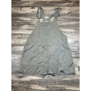 Olive Green Overall Boho Cottagecore Adjustable Strap Shortalls Drawstring Waist